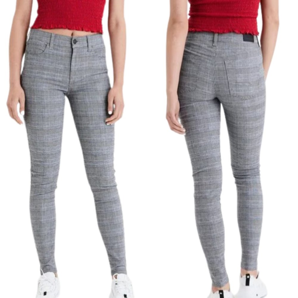 American Eagle Houndstooth Plaid Hi-Rise Jegging Super Stretch Pants Gray 00/24